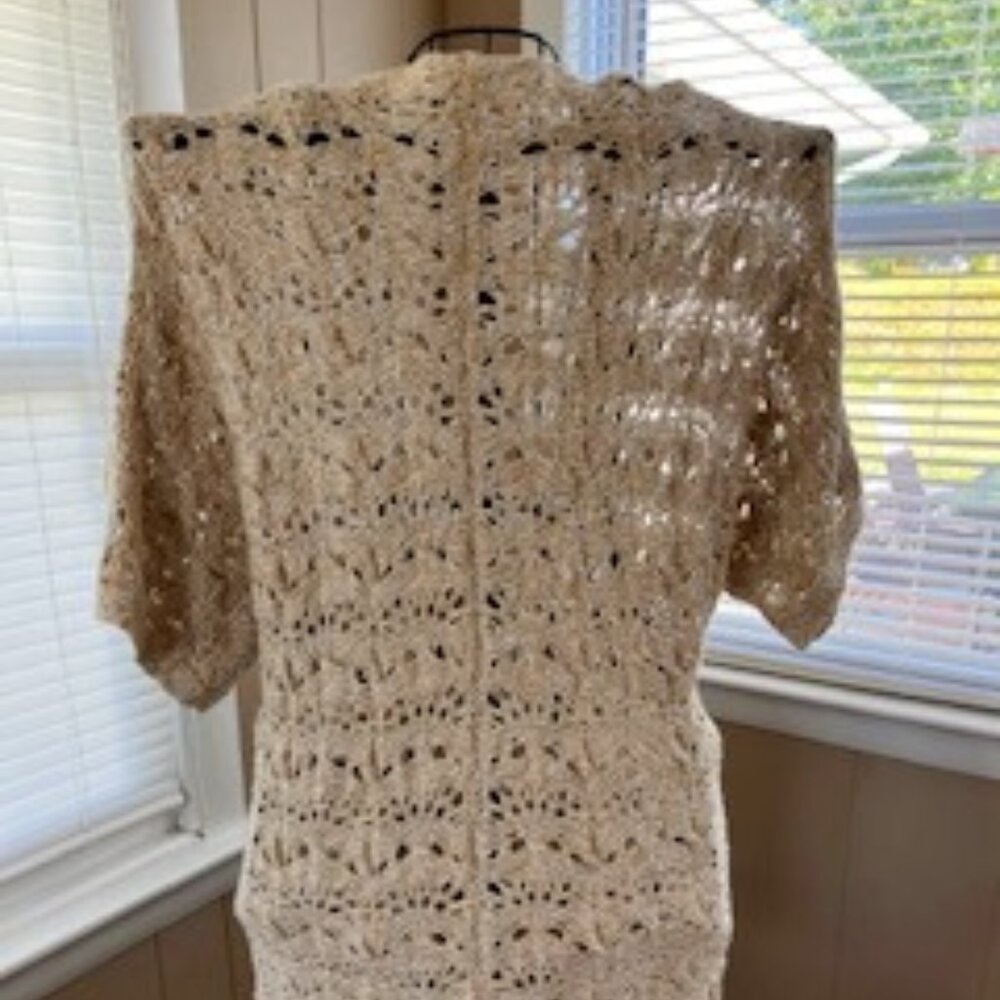 American Eagle-Short Sleeve Tan Knit Sweater Jacket Fringe SZ. XS/S - Picture 7 of 11